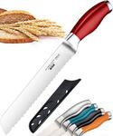 Orblue Serrated Bread Knife Ultra-Sharp Stainless Steel Professional Grade Bread Cutter - Cuts Thick Loaves Effortlessly - (8-Inch Blade with 4.9-Inch Handle), Red