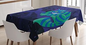 52 W By 70 L , Multi 12 : Ambesonne Alice in Wonderland Decorations Tablecloth, Chester Cat Sitting on Branch in Fairy Forest Character Alice, Rectangular Table Cover for Dining Room Kitchen, 52x70 Inches, Green Blue Purple