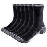 YUEDGE Mens Socks Black Training Sports Socks Moisture Wicking Cotton Crew Work Socks Cushioned Athletic Socks For Men Size 6-10, Multipack, 6 Pairs