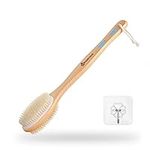 Hanstock Back Scrubber, 43cm Long Wooden Double-Sided Shower Body Brush with Soft and Stiff Bristles for Exfoliating Skin