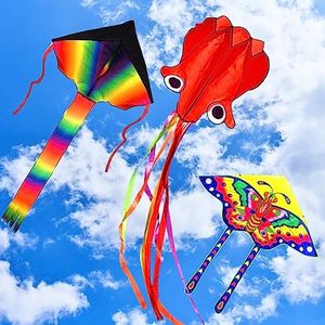 Umllpet Cerf Volant,3 Pièces Cerf Volant Enfant,Cervolants Enfants Arc-en-Ciel en Forme,Cerf-Volant Papillon,Pieuvre,Cervolants Adulte avec Ficelle, pour Enfants Et La Famille Jeux Exterieur
