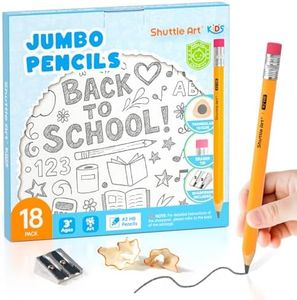 Shuttle Art Jumbo Pencils - 18 Pack Triangle Pre sharpened Pencils #2 HB with Top Erasers & Sharpener, for kids Ages 4-8, Kindergarten School Supplies, Ideal for Home, Classroom