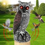 Fake Owl Decoys to Scare Birds Away, Owl Sculptures with Rotating Head, Nature Enemy Scarecrow Plastic Statues, Pest Repellent, Bird Deterrent for Outdoor Yard Garden (Solar Owl)