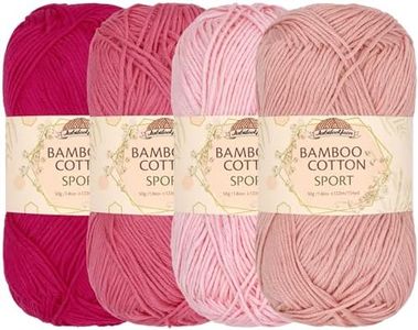 JubileeYarn Bamboo Cotton Sport Yarn - 50g/Skein - Shades of Pink - 4 Skeins