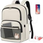 Backpack for Women, Lightweight School Backpack 15.6inch Laptop Backpack with USB Charming Port Waterproof BookBag College Backpacks for Teenage Girls Casual Daypack for School, Work, Travel, Beige