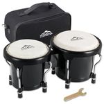 EASTROCK Bongo Drum 4” and 5” Bongos Set for Adults Kids Beginners Professionals Tunable Wood Hand Drum Percussion Instruments With Tuning Wrench(Black)