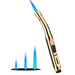 Yeuligo Torch Lighters, 7.6in Long Butane Lighter with Visible Window, Adjustable and Refillable Lighter for Kitchen Fireplace Camping Candle Grill BBQ Fireworks. Black (Gas Not Included) (Golden)