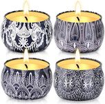 Citronella Candles - 4 Pack Citronella Candles Outdoor Set，Indoor Scented Soy Wax Candles Portable Travel Tin Gift Set for Home Garden Patio Balcony Decorative