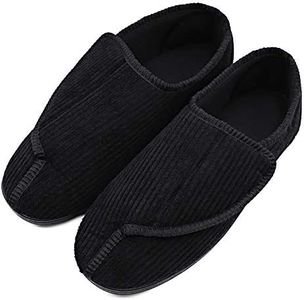 MEJORMEN Mens Diabetic Slippers Adjustable House House Warm Plush Fleece Comfortable Non-Skid Relief for Wide Swollen Feet, Elderly, Diabetes, Swelling, Edema, Arthritis, Neuropathy Size: 9