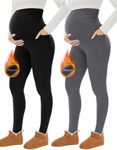 Fotociti Fleece Lined Maternity Leggings with Pockets Over The Belly,Pregnancy Thermal Warm Workout Yoga Pants