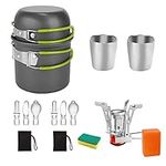 13pcs Outdoor Camping Cookware Stove Mess Kit,Camping Pot and Pan Set with Mini Backpacking Stove,Stainless Steel Cup, Knife Fork and Spoon Set for Backpacking, Camping Hiking and Picnic