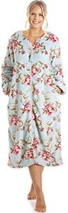 Camille Women's Super Soft Fleece Housecoat -Floral Zip Up Bathrobe - Long Sleeved and Side Pockets for Ultimate Comfort & Warmth Blue 10-12