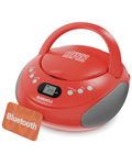 Portable Bluetooth CD Boombox with FM radio | CD, CD-R, CD-RW | 30 Presets | Easy Controls, LED Display & Headphone Jack | OAKCASTLE CD250 (Red)