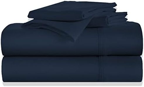 Egyptian Cotton Sheets 1000 Thread Count Queen Size, 4 Pc Sheets Set, Long Staple Cotton Sheets for Queen Size Bed, 18" Extra Deep Pocket Sheets, Queen, Navy Blue