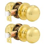 Probrico Round Door Knobs Passage Lock Polished Brass for Closet Hallway Passage Handle Keyless Lockset 2 Pack