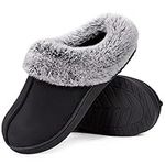 HomeTop Women's Classic Microsuede Memory Foam Slippers Durable Rubber Sole with Warm Faux Fur Collar (9-10 M, Black)