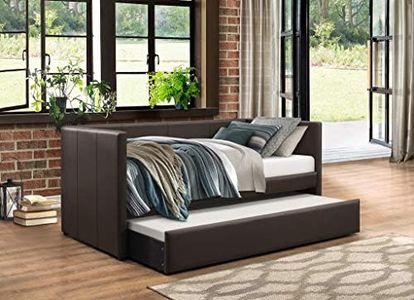 Homelegance Adra PU Leather Upholstered Daybed with Trundle, Twin, Dark Brown