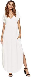 Verdusa Women's V Neck Side Pockets Split Hem Beach Long Maxi Dress White S