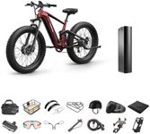 1600W Dual Motor Electric Bike for Adults+ Grade A Luxury Accessory Pack + Extra Battery, Full Suspension 26" Fat Tire E Bike, 28MPH 80Miles Range Mountain Electric Bicycle, 7 Speed, GoldenR-Red