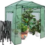 COSTWAY Pop-up Walk in Greenhouse, Height Adjustable Portable Grow House with PE Cover, Windows & Roll-up Doors, Steel Frame Mini Green House for Garden Backyard (Green, 256x174x210-230cm)