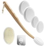 Lotion Applicator for Back Cream Applicator Back Scrubber Body Brush Long Wooden Handle Back Applicator with 4 Pads Bath Brush and Hook (7 Pack)