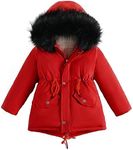 FEOYA Kids Girls Long Padded Hooded Jacket Winter Warm Quilted Coat with Fur Hood Down Jacket Puffer Coat Outerwear A2 3-4 Years