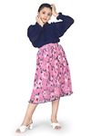 Fashion Dream Girl’s Navy Blue Georgette Top with Accordion Pleated Skirt Clothing Set(NavyBlue_7-8 Yrs)