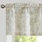 TOPICK Floral Kitchen Curtains Blackout Curtains Valance Botanic Patterns 16 Inch Linen Cafe Curtains Farmhouse Overlay Kitchen Valance for Small Window Rod Pocket 1 Panel Green on Beige