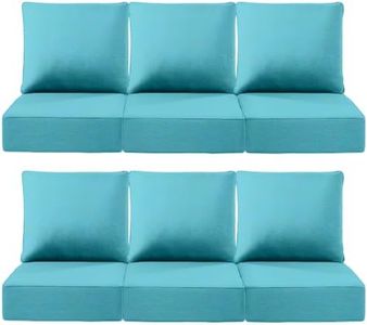 ACTREST Luxury 22x24/22x25 6-Inch Outdoor Deep Seat Cushions Set of 6 - Comfortable Patio Zipper Chair Cushion for Wicker Dining Rocking Gilider Loveseat Couch Sectional Sofa - Turquoise