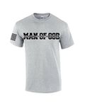 Man of God Dad Father Grandpa Mens Christian American Flag Sleeve T-Shirt Graphic Tee, Sports Grey, XXL