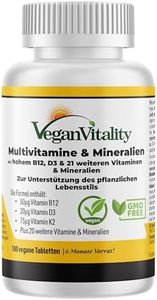Vegan Multivitamin Tabletten hochdosiert - Vitamin b12 vegan & Eisen. 180 Multivitamin Nahrungsergänzungsmittel - 6 Monate Vegan & Vegetarier - Alle Vitamine in einer Tablette