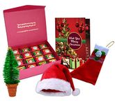 ME & YOU Midiron Merry Christmas Gift Hamper|Festival Gifts Box|X-Mas Gift Combo|New Year & X-Mas Gift Pack With Chocolate Box,Santa Claus Cap & Stocking With Xmas Tree Greeting Card,400 Grams