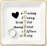 JoycuFF Gifts for Mom Christmas Ceramic Trinket Plate Tray Mother's Day Birthday Gifts for Best Mama from Daughter Son Ring Dish Jewelry