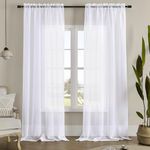 White Sheer Curtains 84 Inches Long, Rod Pocket Sheer Drapes for Living Room, Bedroom, 2 Panels, W132 x D213 CM, Semi Crinkle Voile Window Treatments for Yard, Patio, Villa, Parlor