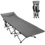 LIANTRAL Folding Camping Bed, Camping Cot for Adults with Cushion and Pillow, Max Load 500 lbs, Portable Outdoor Bed Heavy Duty Sleeping Cots for Camp Office (Grey)