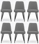 Finch Fox® Morris Glam Comfortable Fabric Upholstered Padded Living Room Side Dining Chair for Cafeteria Bedroom, Restaurents, Home, Office with Black Metal Legs in Dark Grey Color (Set of 6)