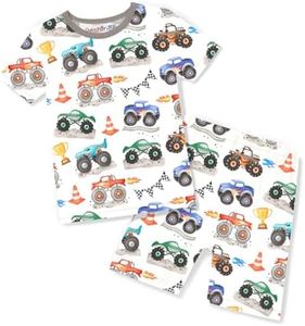 babee Reshinee Bamboo Viscose Toddler Pajamas Boys Girls Kids Baby Cool Short Summer Monster Truck 12-18 Months Two Piece