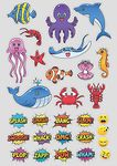 KREEPO Underwater Creatures with Emoji Sticker Gumming Sheet Stickers for Mobile, Laptop Multicolor (Size 46cm X 31cm)