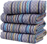 Cacala Extra Large Hand loomed Turkish Bath Towels Set of 4, 100% Cotton Quick-Drying and Lightweight Perfect for Travel, Camping, Gym and Beach (4 Pieces, Darkblue)