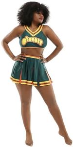 Haikyuu Women's Cheerleader Cosplay Costume Cheerleading Outfit Cheer Uniform Top Skirt Set(1X-2X, Green)