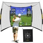 Acellorate Golf Net,11x8ft Golf Simulators Hitting Cage with Dual-Layer HD Impact Screen and Target Cloth,Heavy Duty Practice Net for Indoor Outdoor Swing Training Backyard Garage