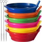 Cereal Bowls with Straws for Kids - (Set of 6-20-Ounce Bowls) BPA-Free Plastic Reusable Bowls with Built-in Straws for Children & Toddlers, Dishwasher and Microwave Safe, Includes 3 Cleaning Brushes