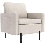 HOMCOM Fabric Accent Chair, Armchair, Modern Living Room Chair with Metal Legs, 2 Side Pockets, Thick Padding for Bedroom, Cream White