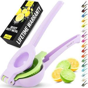 Zulay Kitchen Metal 2-in-1 Lemon Squeezer - Sturdy Max Extraction Hand Juicer Lemon Squeezer Gets Every Last Drop - Easy to Clean Manual Citrus Juicer - Easy-Use Lemon Juicer Squeezer - Purple/Lime