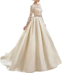 XUYUDITA Abiti da Sposa in Raso con Scollo a V Donna V Abiti da Sposa in Raso in Raso con Maniche Lunghe Avorio-42