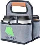 Good E’s 4 Cup Reusable Coffee Cup Carrier for Delivery, Insulated, Waterproof, Collapsible, Portable Tote Bag Drink Holder with Leather Handle Organizer for Cold/Hot Drink & Beverages (16oz to 24oz)