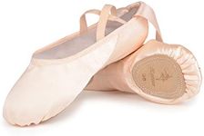 Bezioner Satin Ballet Dance Shoes Split Leather Sole Pink Ballet Slippers Flats with Ribbon Gymnastics Shoes for Girls Women 36 EU=3.5 UK