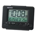 Seiko Elegant Rectangular Black Plastic Beep Alarm Digital Table Clock with Calendar, Thermometer, DST, Snooze (Size: 12.2 x 4.5 x 9.2 CM | Weight: 110 Gram)