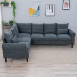 Panana Modern Upholstered Fabric L-Shape Corner Sectional Sofas, 3 Seater and 2 Seater Corner Couch for Living Room (Grey Fabric, 3 + 2 Corner, Curved Arm)