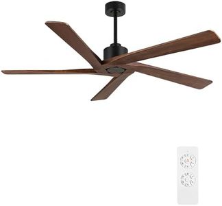 WINGBO 72" DC Ceiling Fan No Light with 3 Downrods, 5 Carved Solid Wood Blades, 6-Speed Reversible DC Motor, Large Ceiling Fan without Lights in Matte Black Finish with Walnut Blades